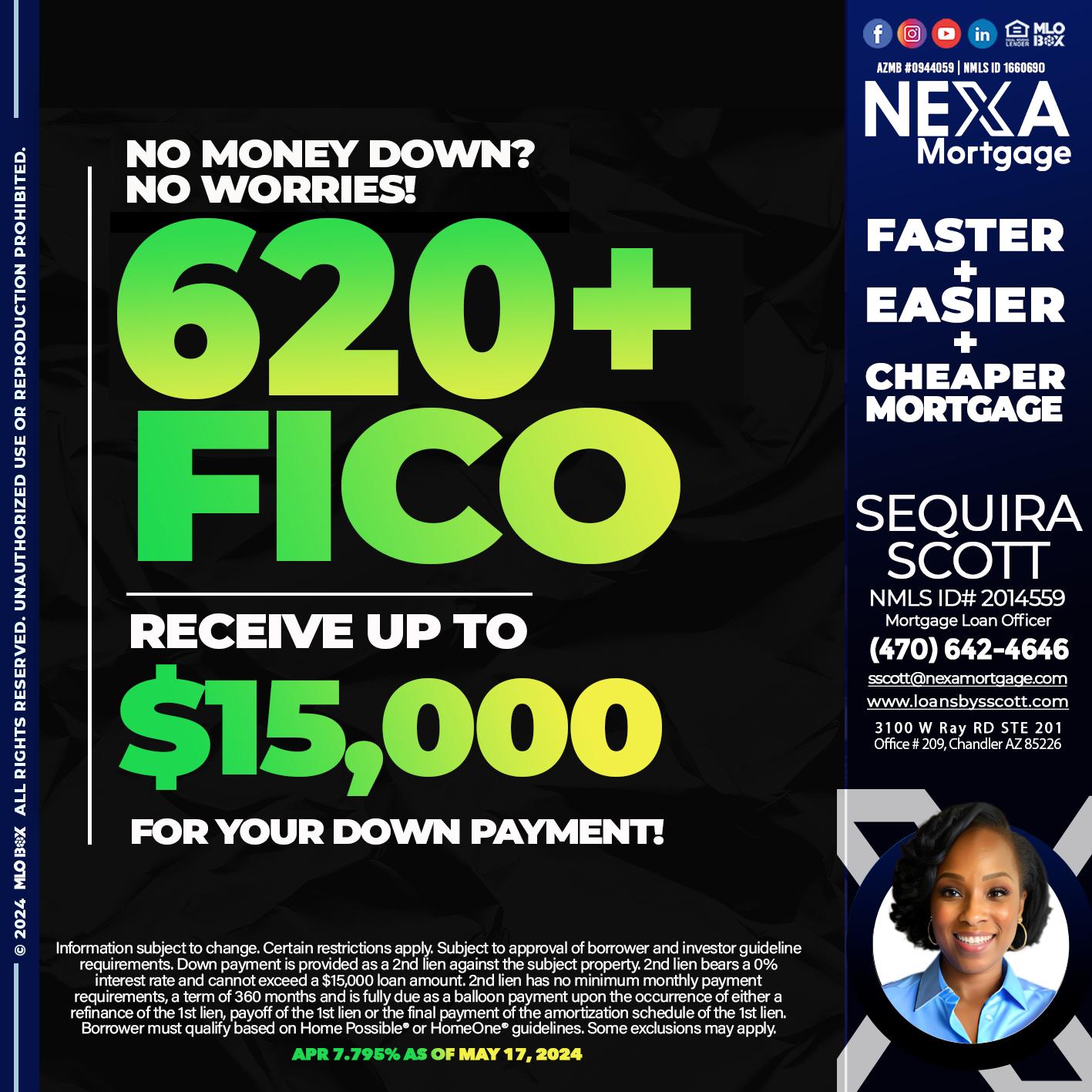 620 FICO - Sequira Scott -Mortgage Loan Officer